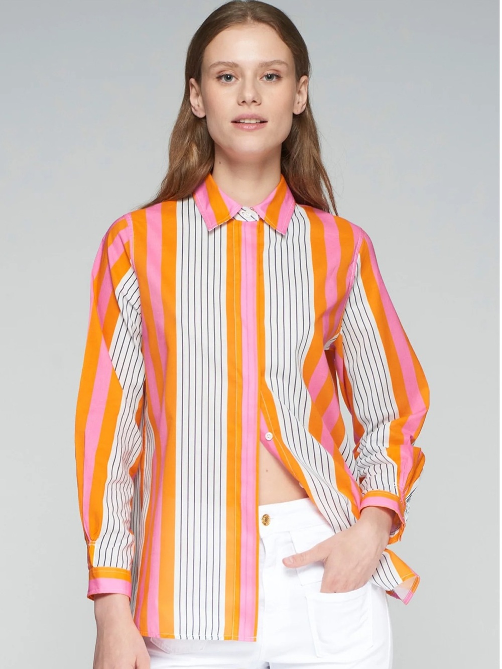 Vilagallo Ginger Pink Orange Stripe Shirt Size Small NWTS